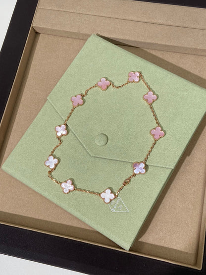 [Perla Lux]CLOVER 10 MOTIFS PINK NECKLACE