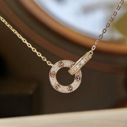 [Perla Lux]LOVE 7.6MM NECKLACE ROSE GOLD AND SILVER  FULL DIAMOND