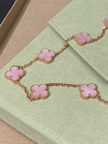 [Perla Lux]CLOVER 10 MOTIFS PINK NECKLACE