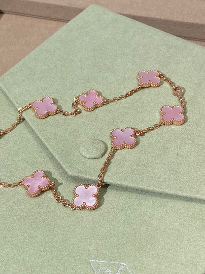 [Perla Lux]CLOVER 10 MOTIFS PINK NECKLACE