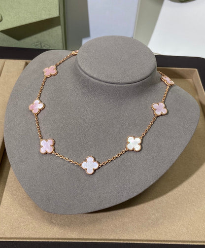 [Perla Lux]CLOVER 10 MOTIFS PINK NECKLACE