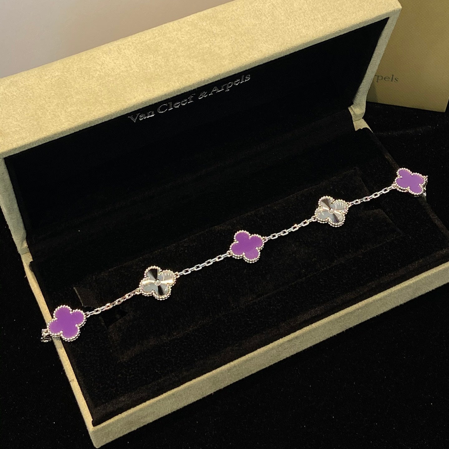 [Perla Lux]CLOVER  5 MOTIFS  PURPLE VIOLET BRACELET SILVER