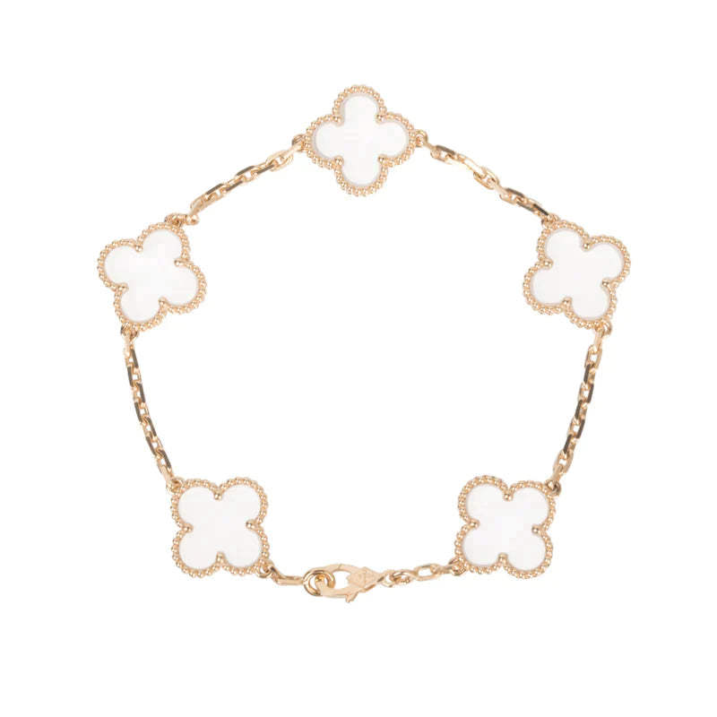 [Perla Lux]CLOVER 5 MOTIF ROCK CRYSTAL PINK GOLD BRACELET