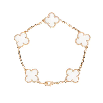 [Perla Lux]CLOVER 5 MOTIF ROCK CRYSTAL PINK GOLD BRACELET