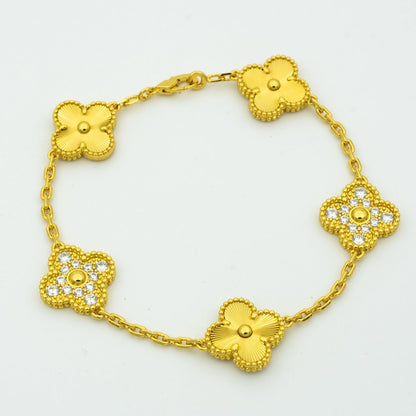 [Perla Lux]CLOVER BRACELET 5 MOTIFS GOLD DIAMOND