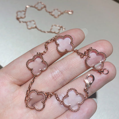 [Perla Lux]CLOVER 5 MOTIF ROCK CRYSTAL PINK GOLD BRACELET
