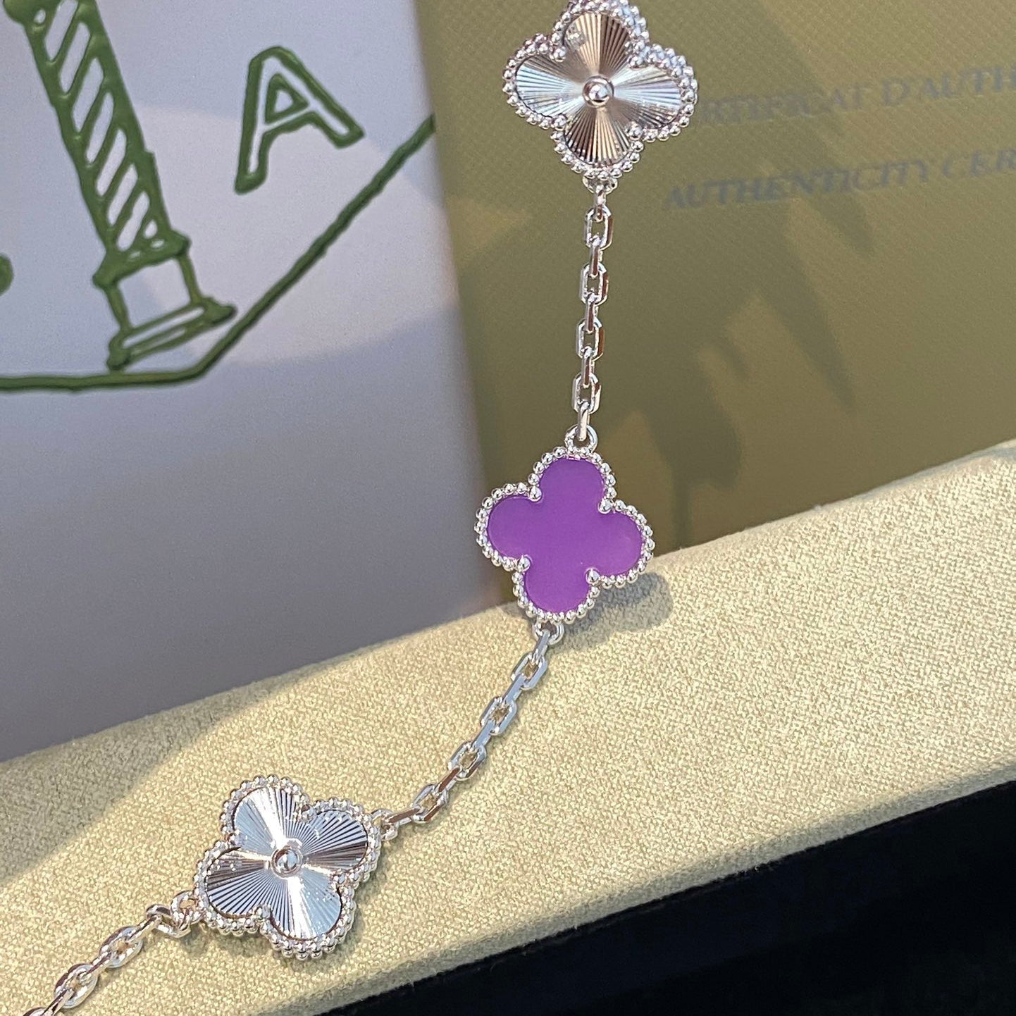 [Perla Lux]CLOVER  5 MOTIFS  PURPLE VIOLET BRACELET SILVER