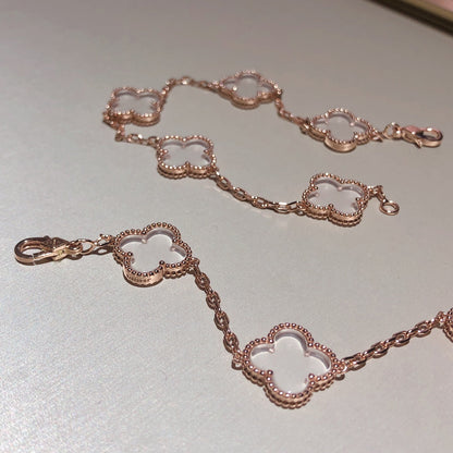 [Perla Lux]CLOVER 5 MOTIF ROCK CRYSTAL PINK GOLD BRACELET