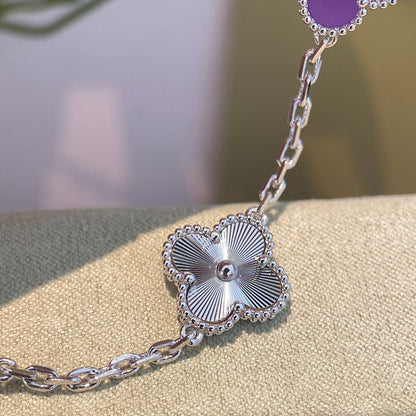 [Perla Lux]CLOVER  5 MOTIFS  PURPLE VIOLET BRACELET SILVER