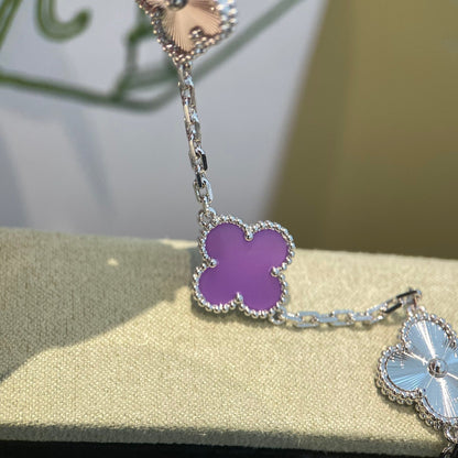 [Perla Lux]CLOVER  5 MOTIFS  PURPLE VIOLET BRACELET SILVER