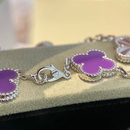[Perla Lux]CLOVER  5 MOTIFS  PURPLE VIOLET BRACELET SILVER
