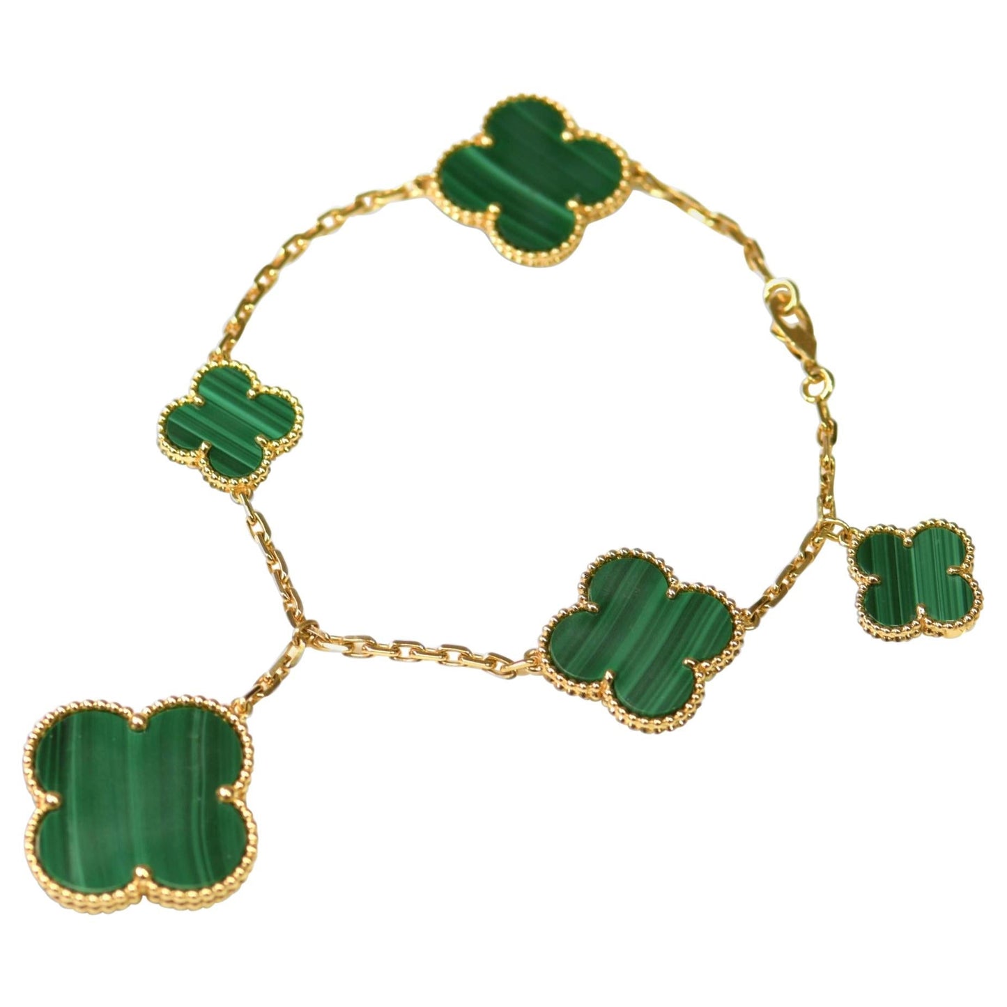 [Perla Lux]MAGIC CLOVER MALACHITE GOLD BRACELET 5 MOTIFS