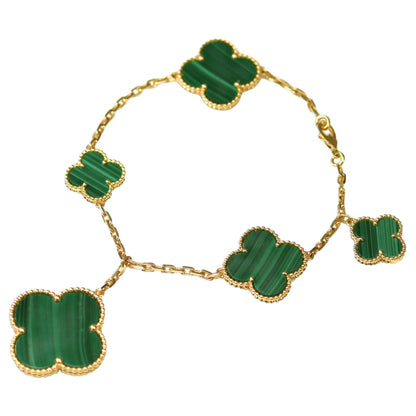 [Perla Lux]MAGIC CLOVER MALACHITE GOLD BRACELET 5 MOTIFS