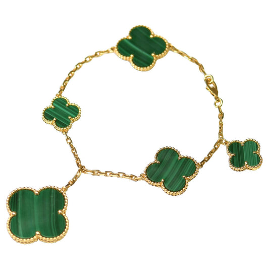 [Perla Lux]MAGIC CLOVER MALACHITE GOLD BRACELET 5 MOTIFS