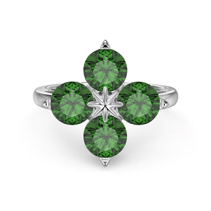 [Perla Lux]Four-Leaf Clover Eight-Pointed Star Ring