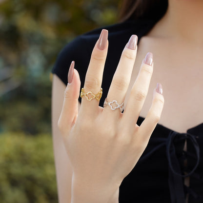 [Perla Lux]Hollow Design Four-Leaf Clover Flower Shape Ring