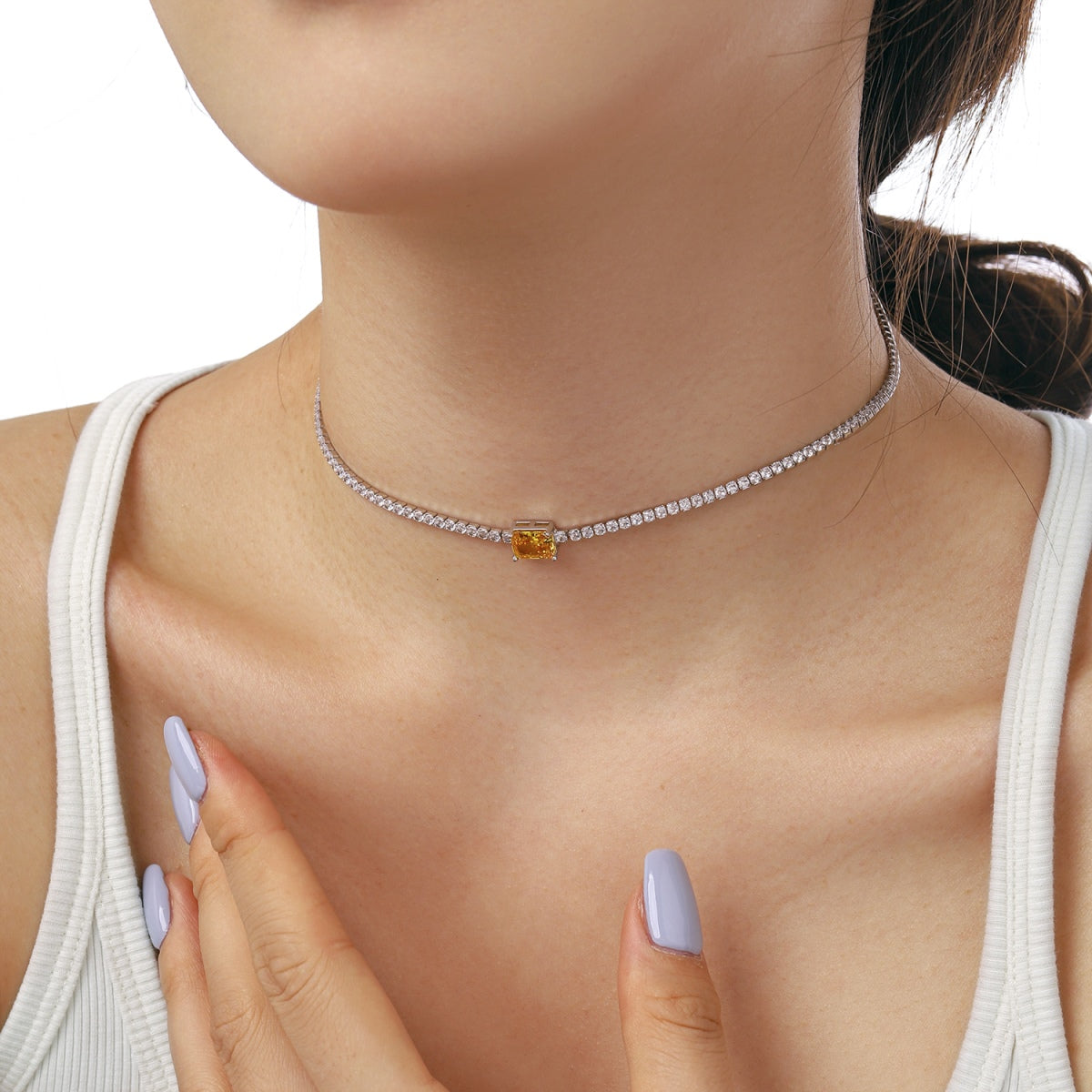 [Perla Lux]2.0 carat Ornate Emerald Cut Necklace
