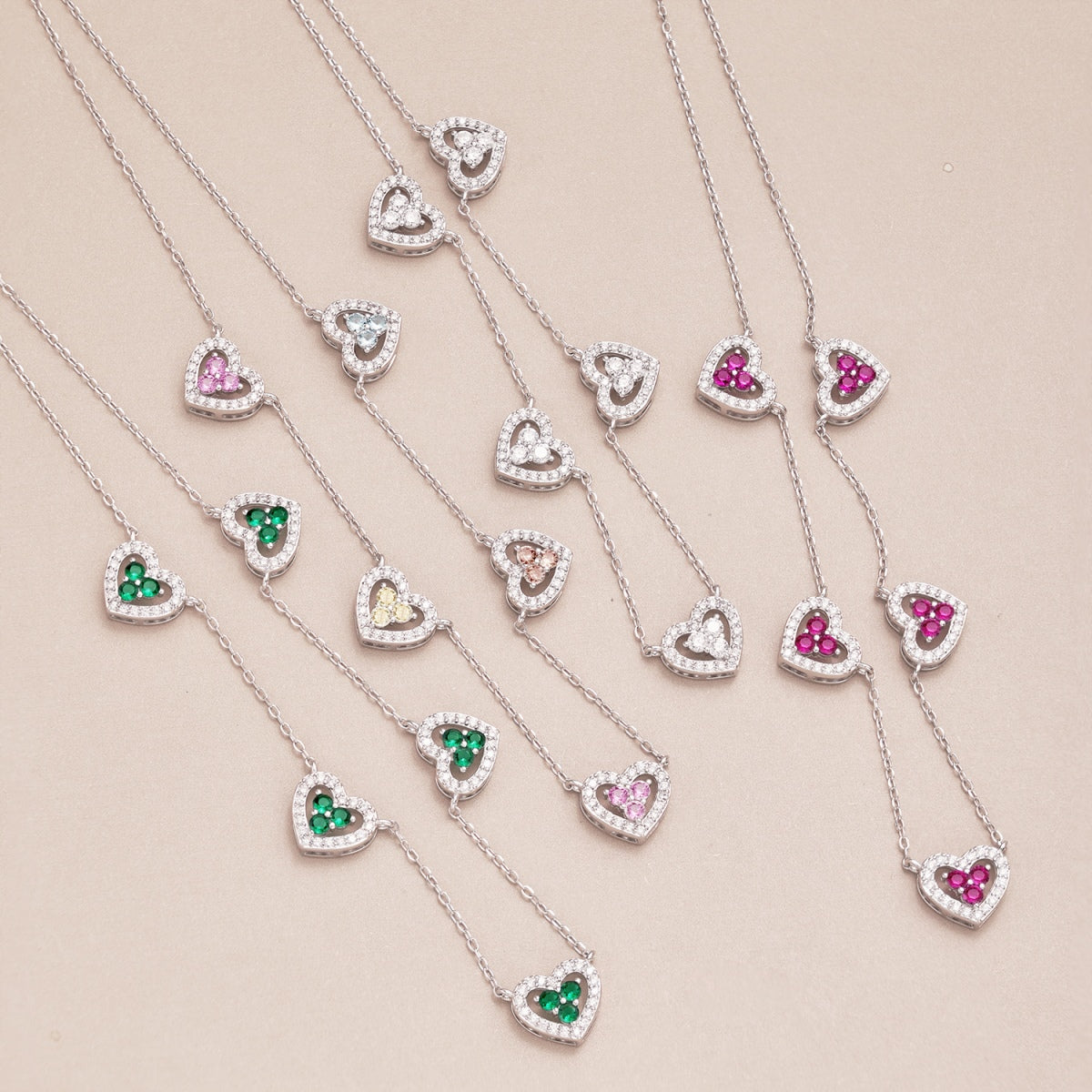 [Perla Lux]Sparkling Five Heart Necklace