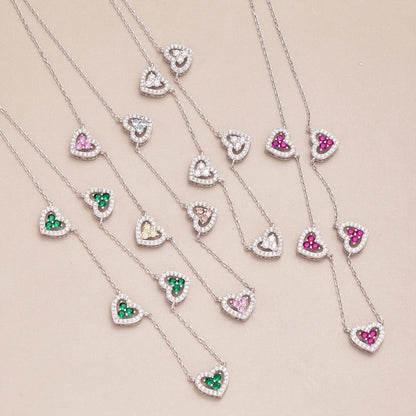 [Perla Lux]Sparkling Five Heart Necklace