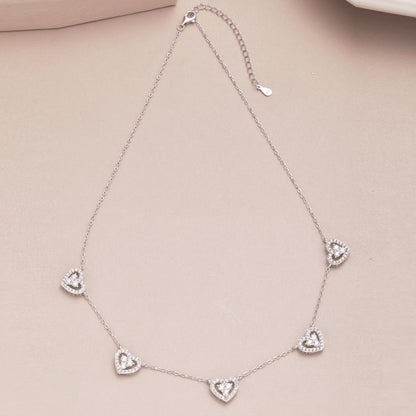 [Perla Lux]Sparkling Five Heart Necklace