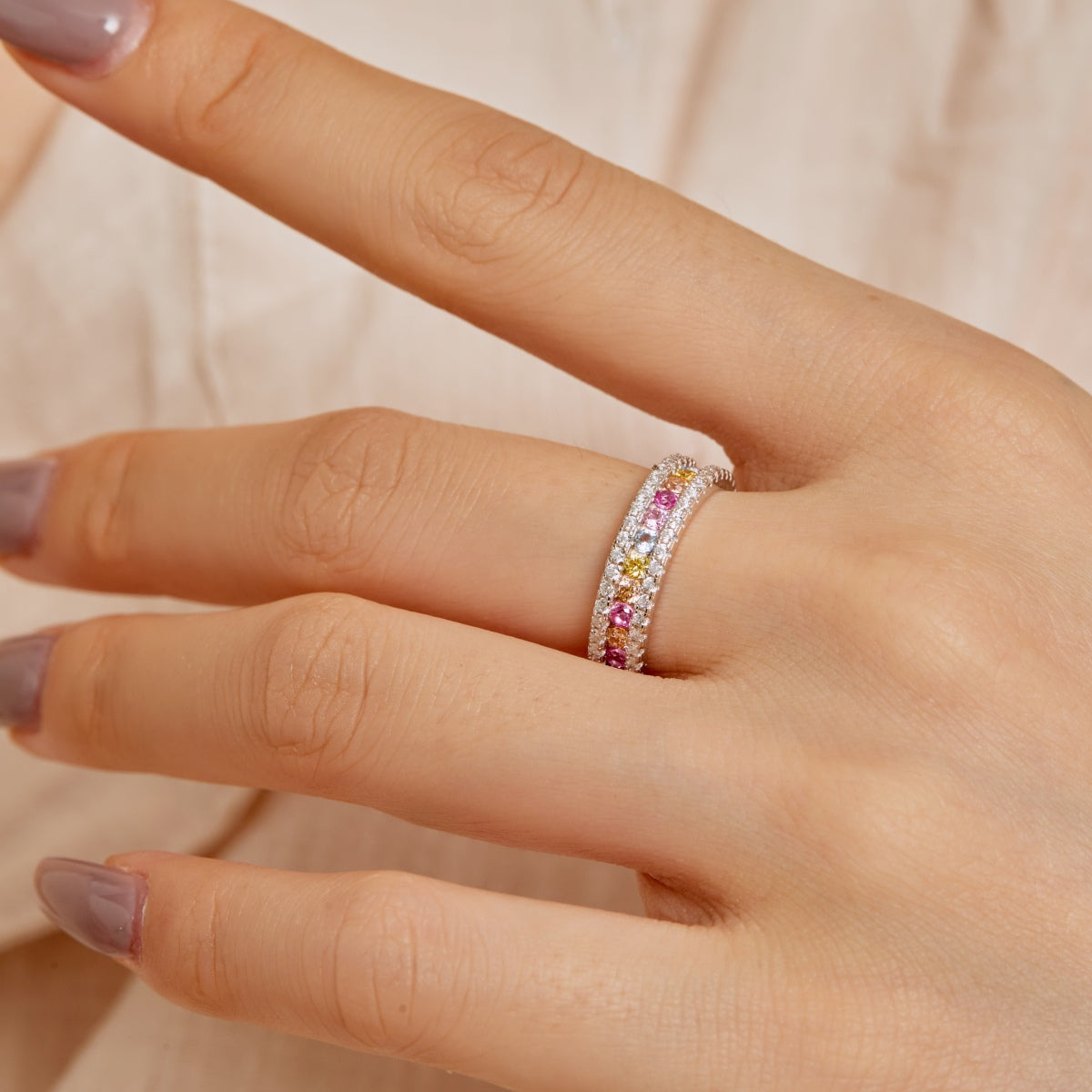 [Perla Lux]Delicate Colorful Round Cut Daily Ring