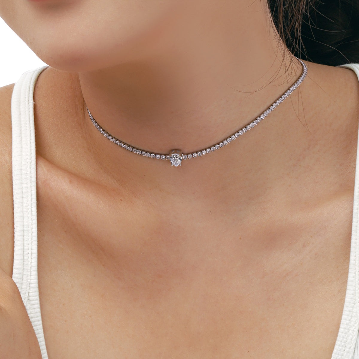 [Perla Lux]1.0 carat Unique Pear Cut Tennis Necklace