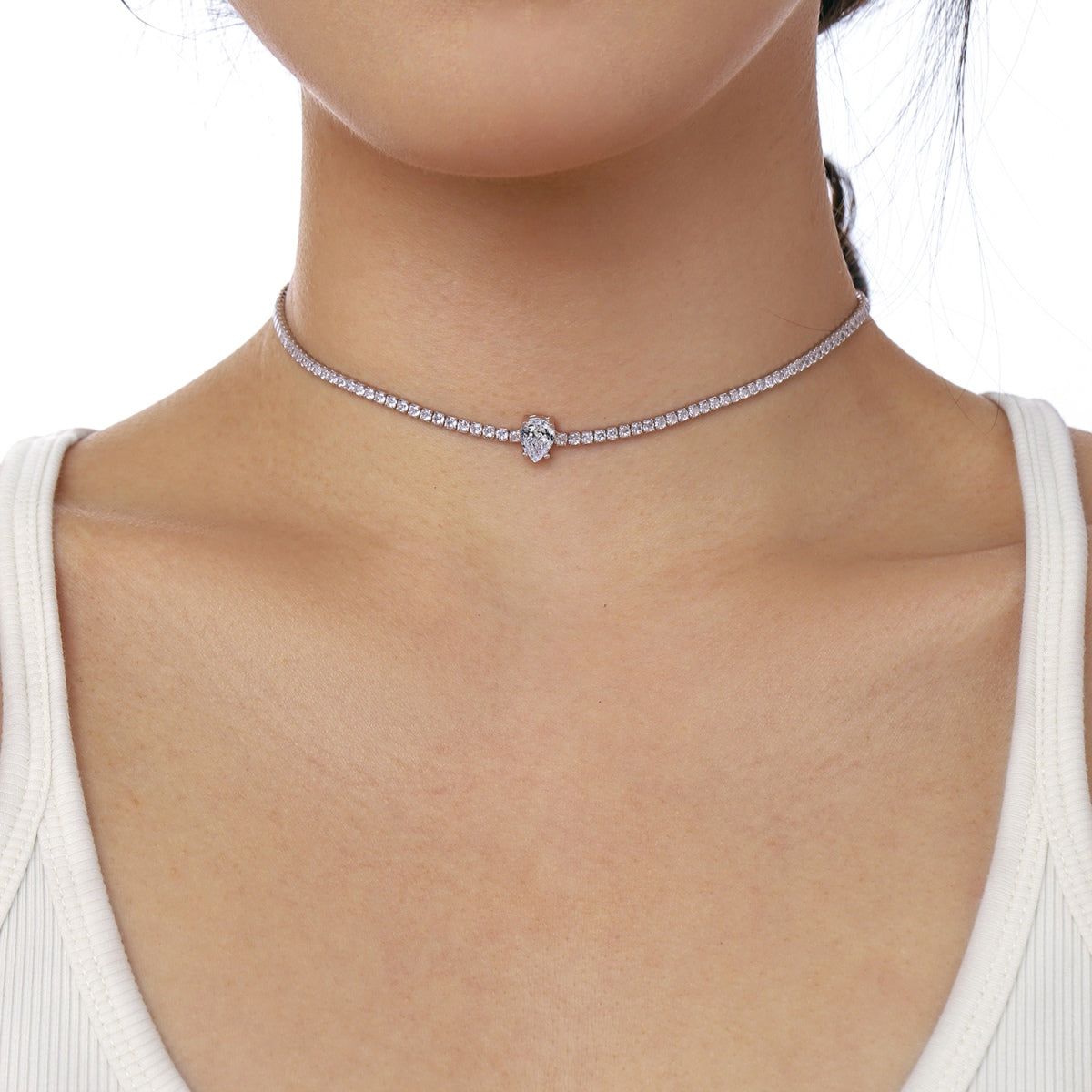 [Perla Lux]1.0 carat Unique Pear Cut Tennis Necklace