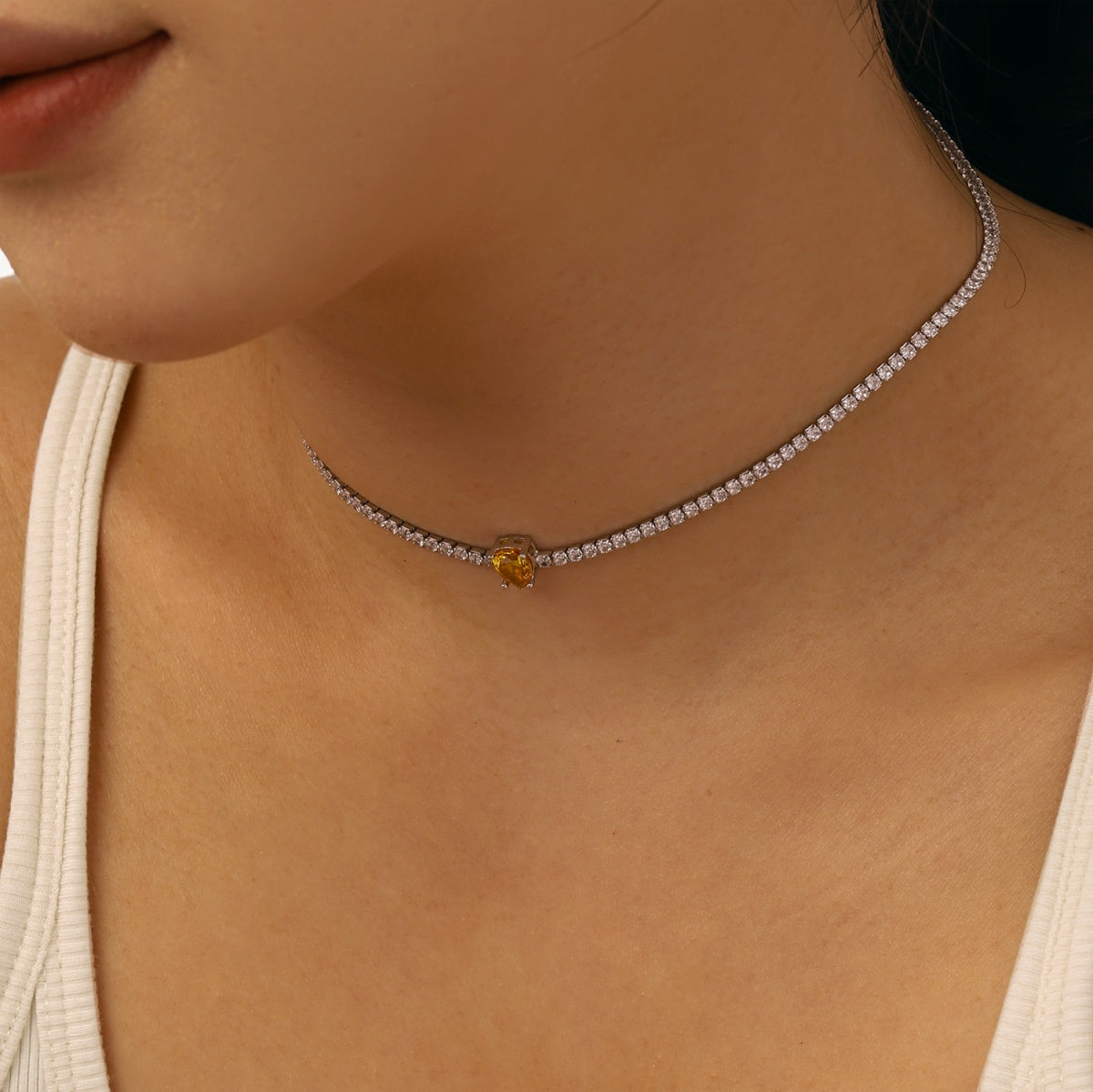 [Perla Lux]1.0 carat Unique Pear Cut Tennis Necklace