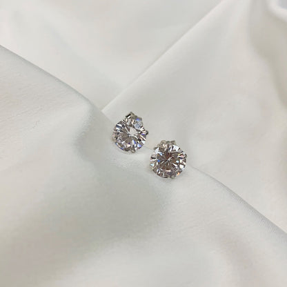 [Perla Lux]Stylish Shiny Round Center Stone Stud Earrings