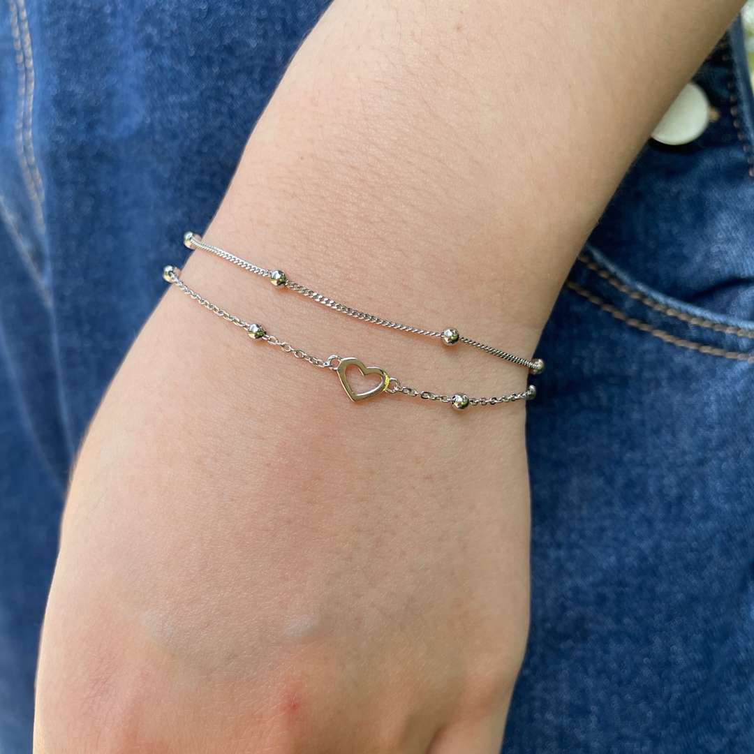 [Perla Lux]Dainty Double Layer Love Heart Bracelet