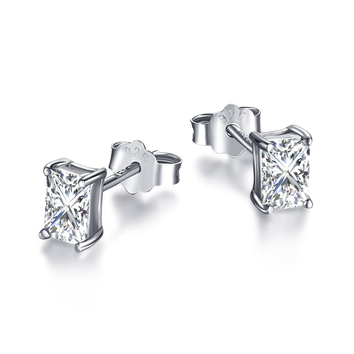 [Perla Lux]Stylish Shiny Rectangular Center Stone Stud Earrings