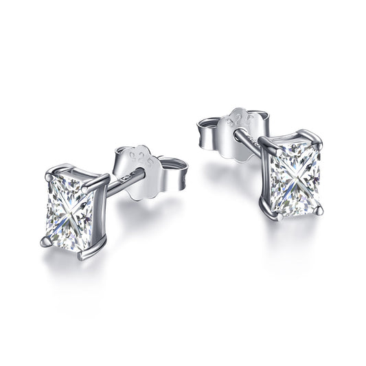 [Perla Lux]Stylish Shiny Rectangular Center Stone Stud Earrings