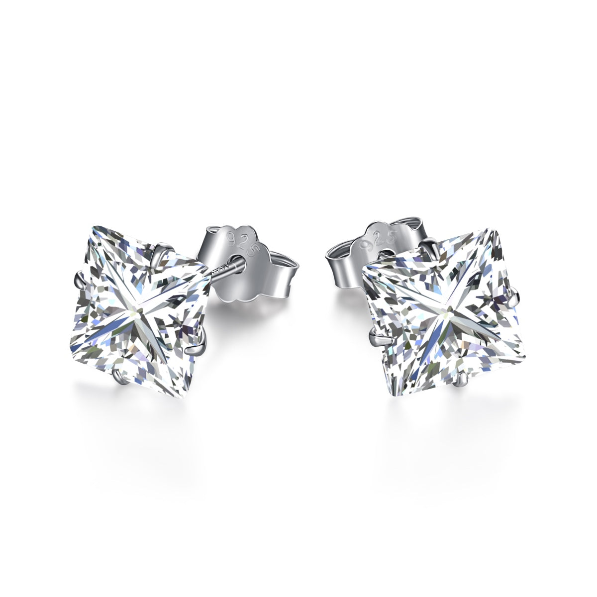 [Perla Lux]Stylish Shiny Square Center Stone Stud Earrings