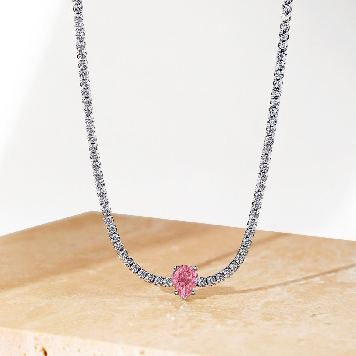 [Perla Lux]1.0 carat Unique Pear Cut Tennis Necklace