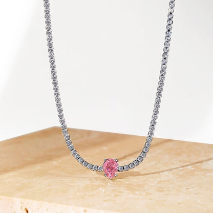 [Perla Lux]1.0 carat Unique Pear Cut Tennis Necklace