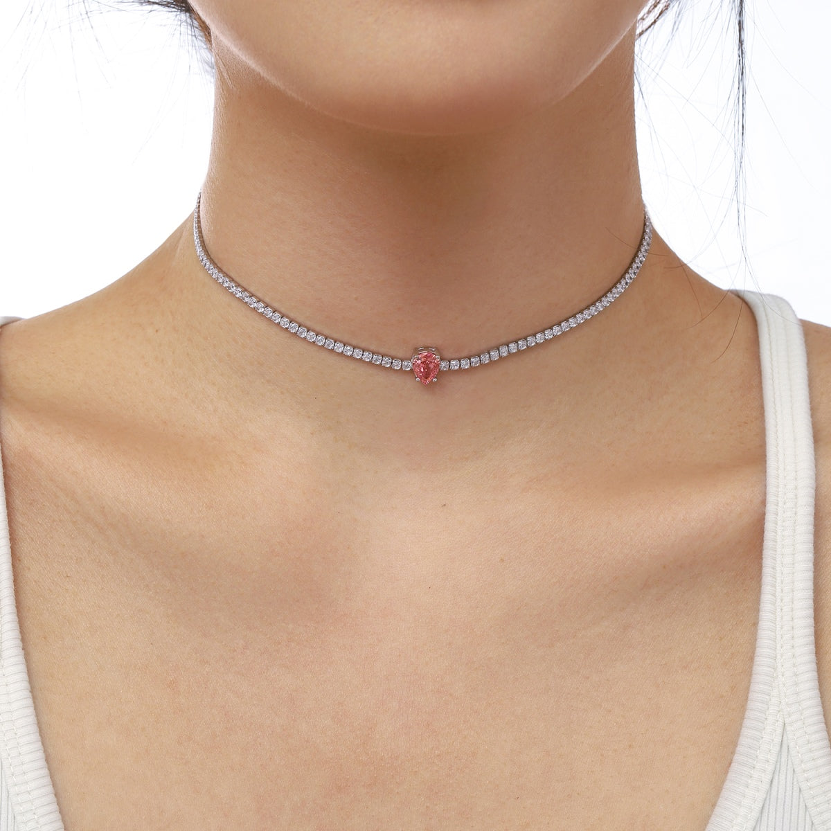 [Perla Lux]1.0 carat Unique Pear Cut Tennis Necklace