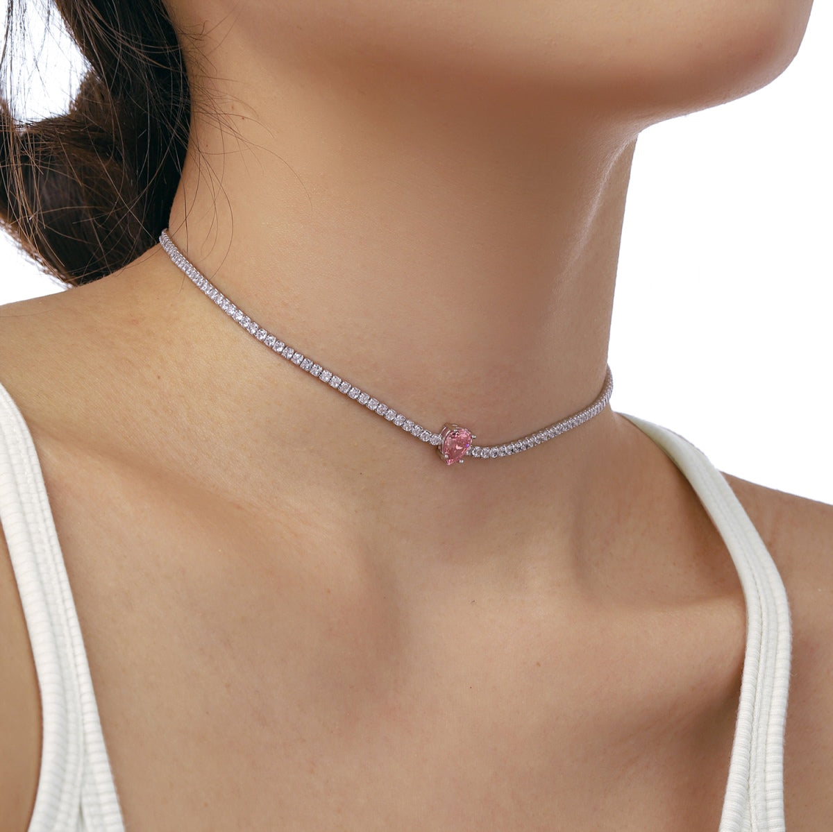 [Perla Lux]1.0 carat Unique Pear Cut Tennis Necklace