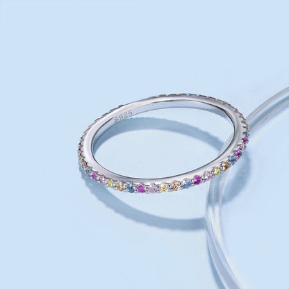 [Perla Lux]Ornate Colorful Round Cut Tennis Ring