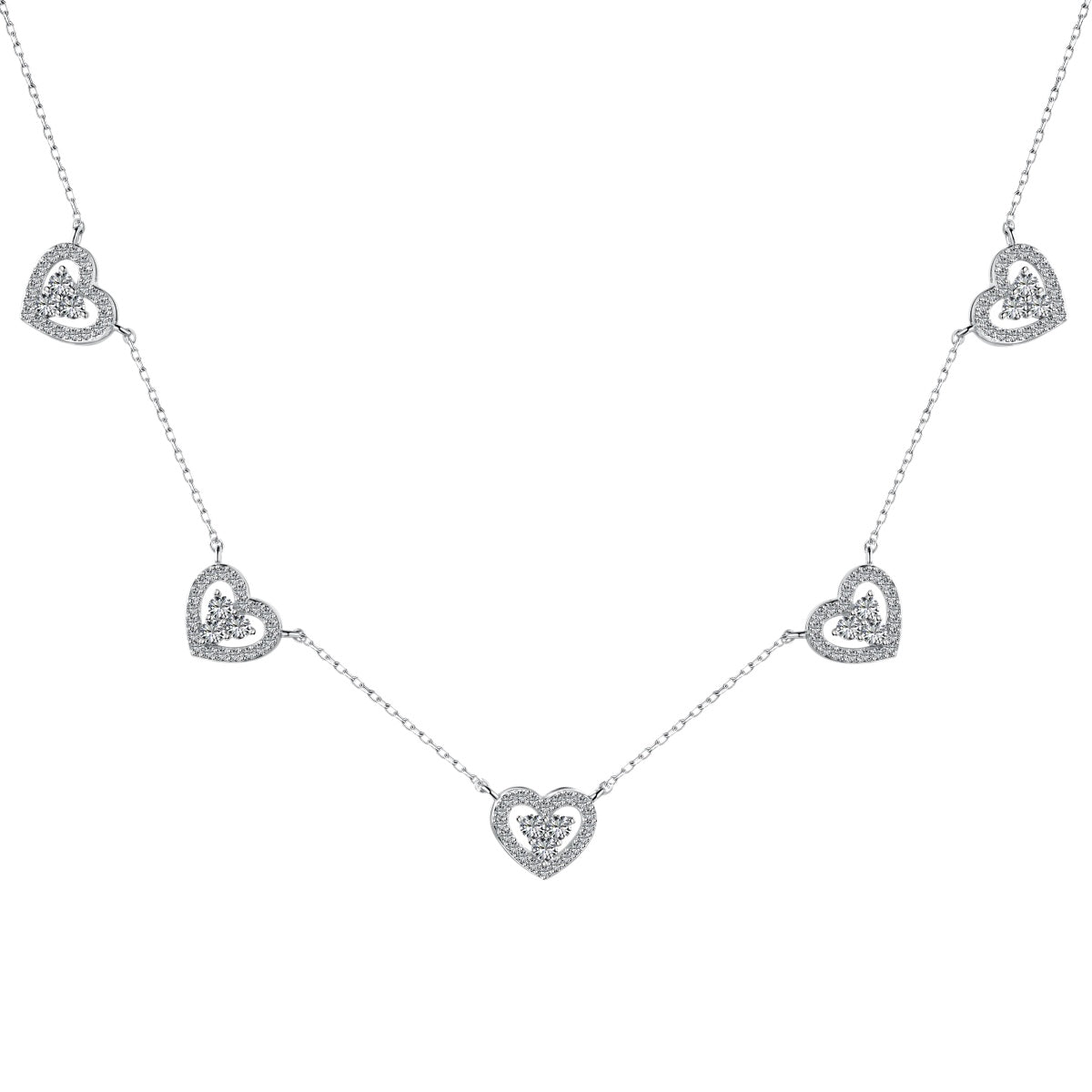 [Perla Lux]Sparkling Five Heart Necklace