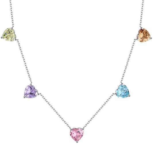 [Perla Lux]Sparkling Colorful Heart Cut Necklace