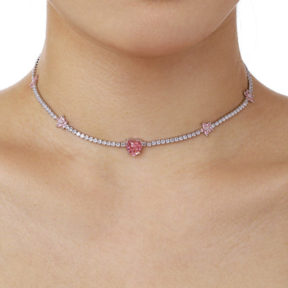 [Perla Lux]Dazzling Pink Heart Flower Necklace
