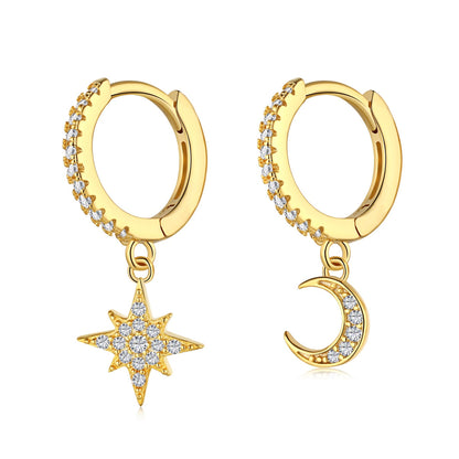 [Perla Lux]Star and Moon Asymmetric Earrings