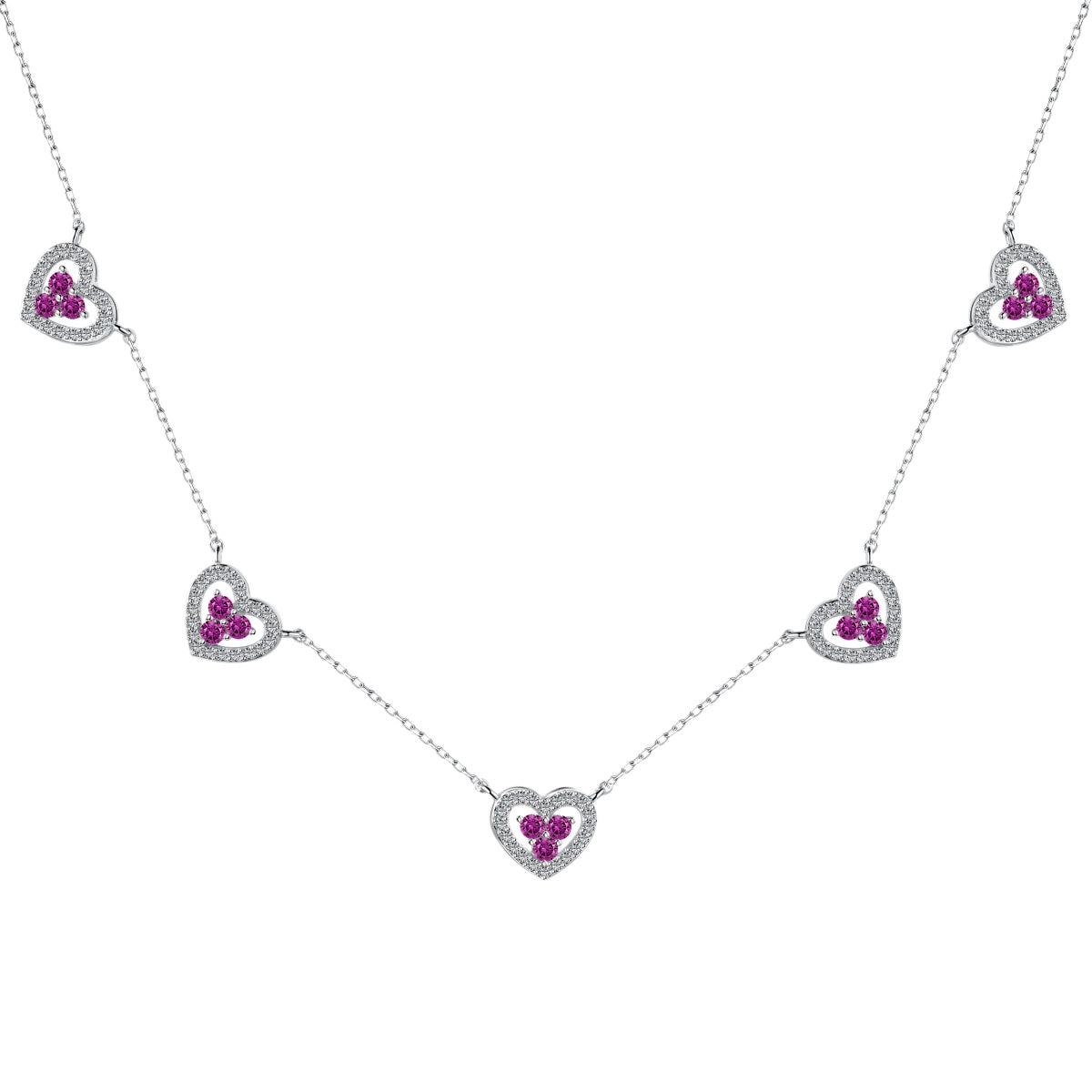 [Perla Lux]Sparkling Five Heart Necklace