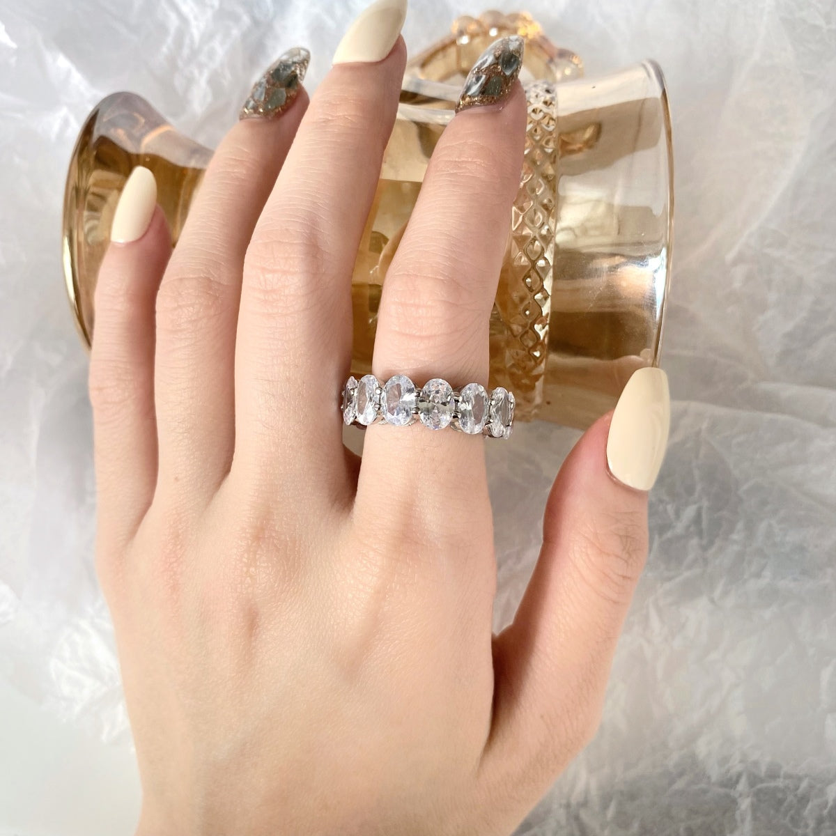 [Perla Lux]Dainty Elongated Cushion Cut Tennis Ring