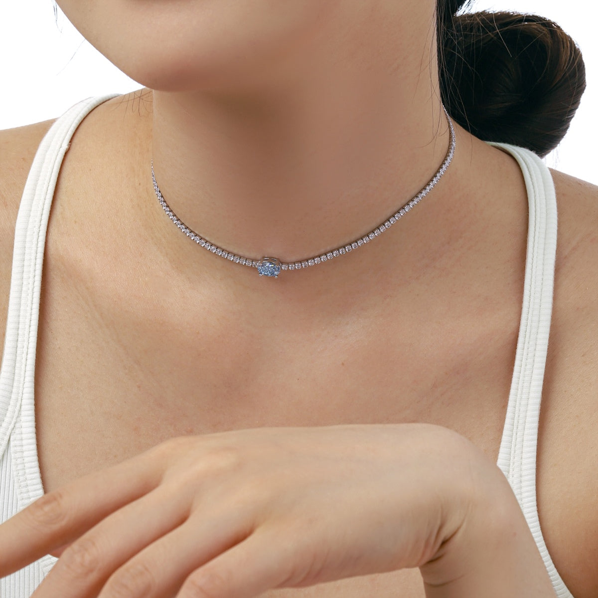 [Perla Lux]1.0 Carat Shining Oval Cut Necklace
