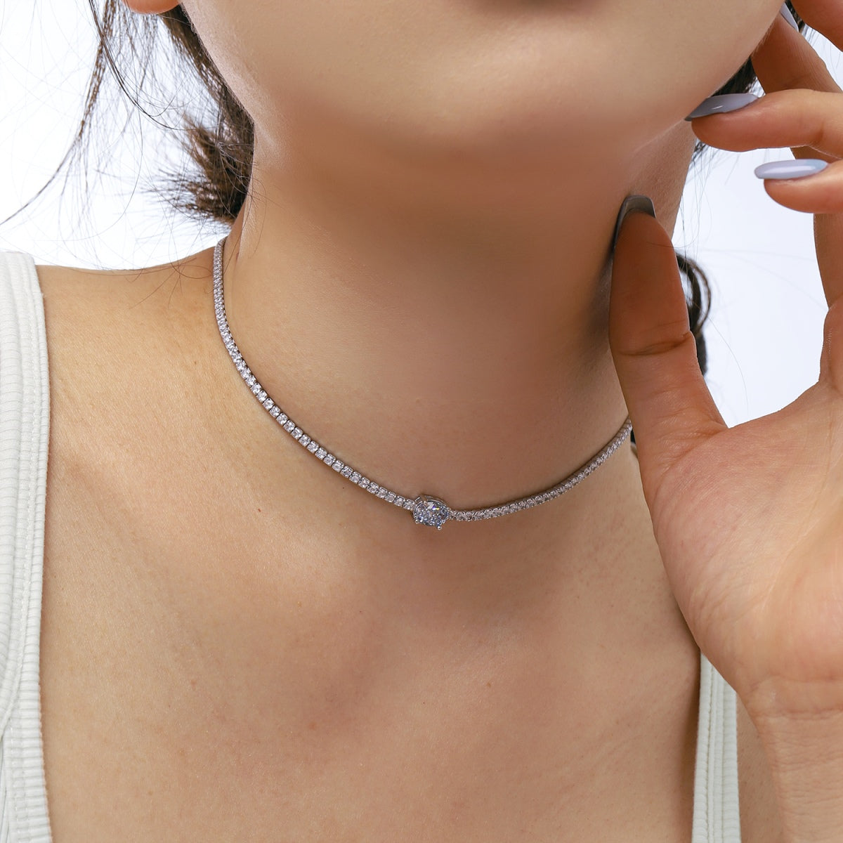 [Perla Lux]1.0 Carat Shining Oval Cut Necklace