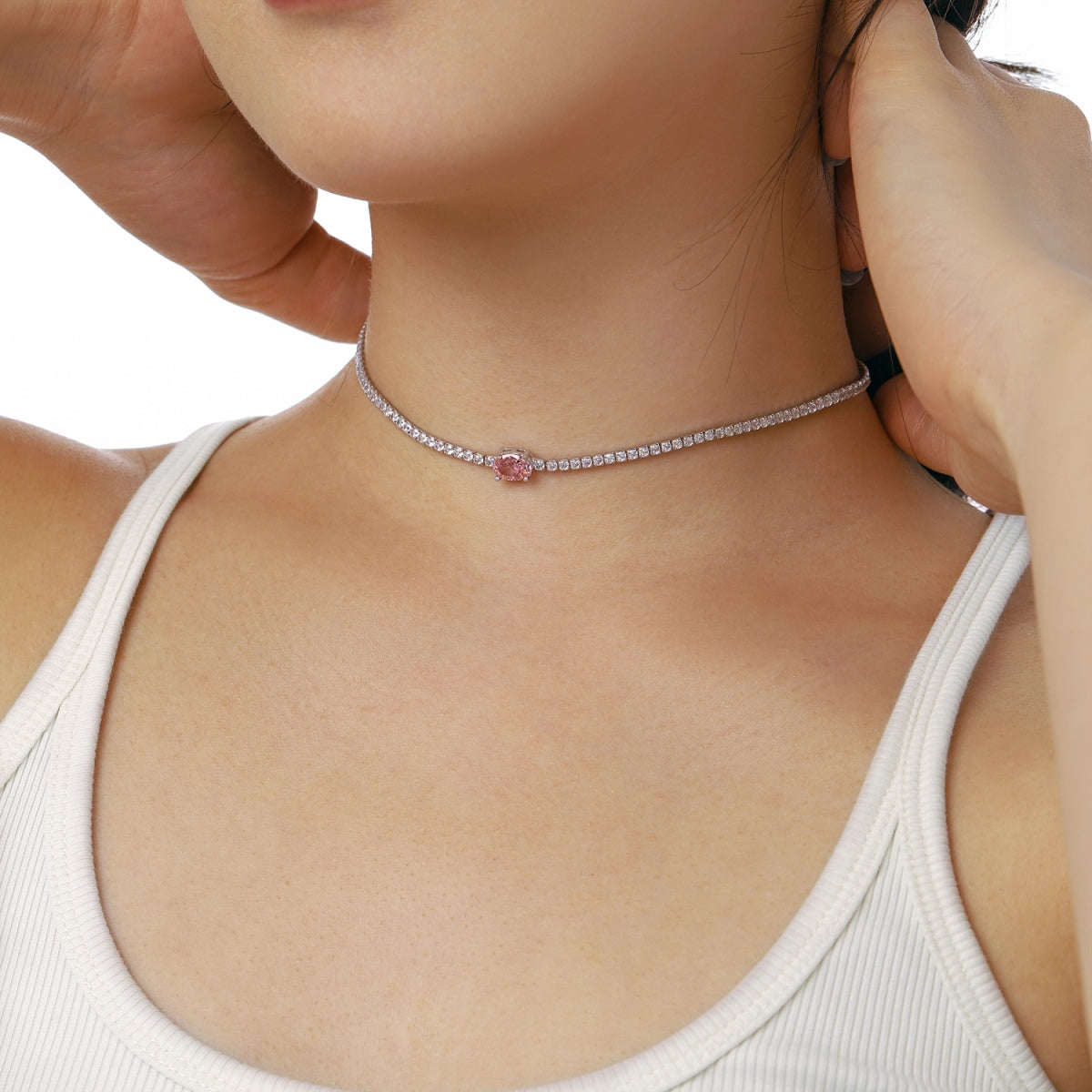 [Perla Lux]1.0 Carat Shining Oval Cut Necklace