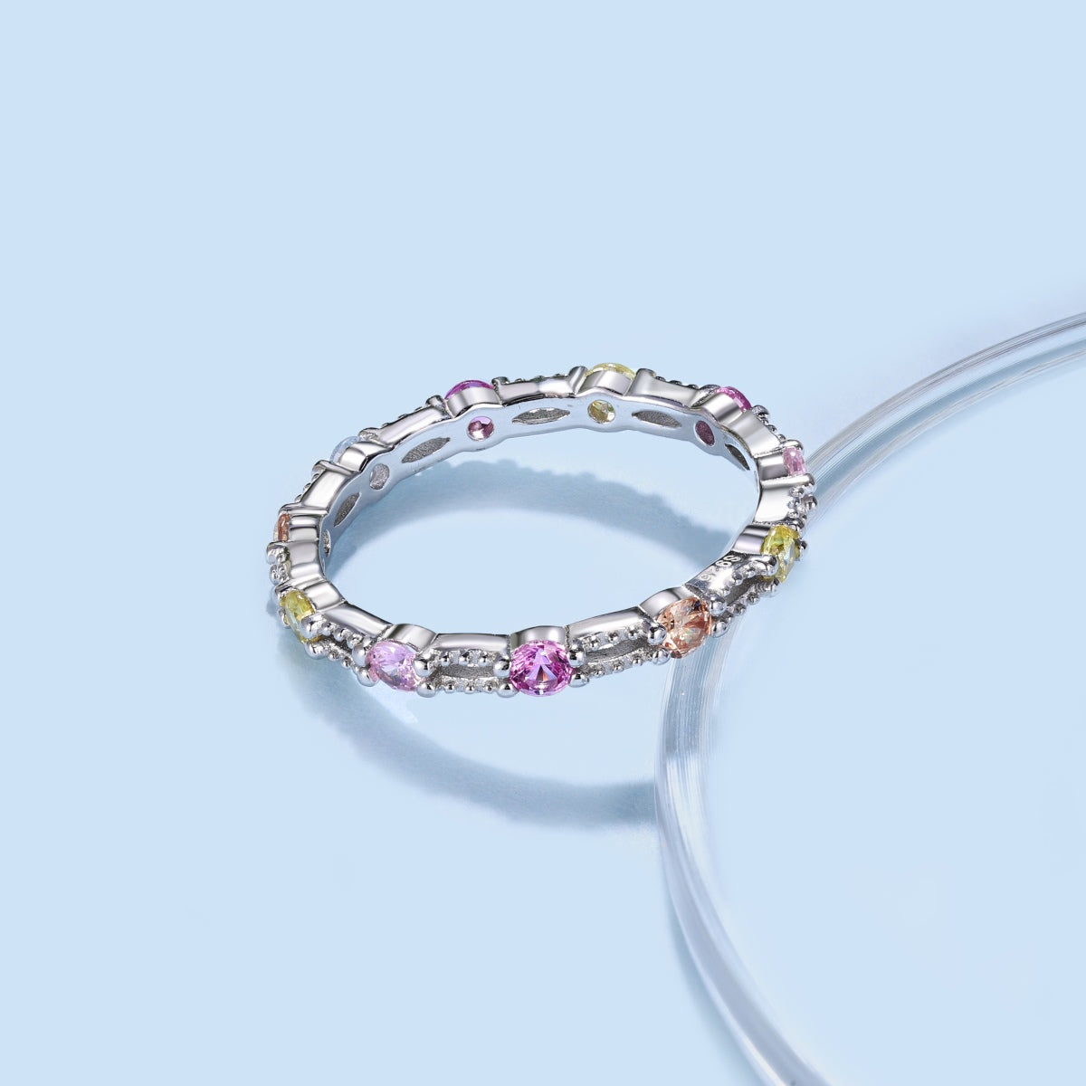 [Perla Lux]Sparkling Colorful Round Cut Tennis Ring
