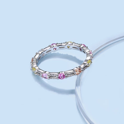 [Perla Lux]Sparkling Colorful Round Cut Tennis Ring