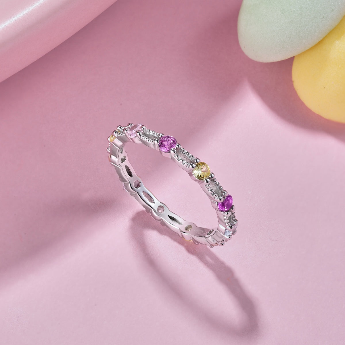 [Perla Lux]Sparkling Colorful Round Cut Tennis Ring
